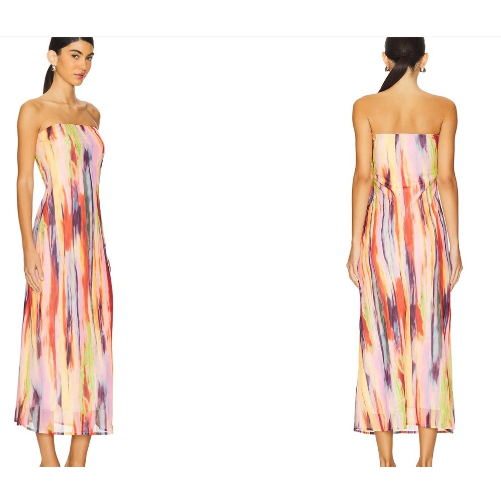 SNDYS St Barts Maxi Dress Abstract Multi-Color Strapless NWT Artistic Vibrant L